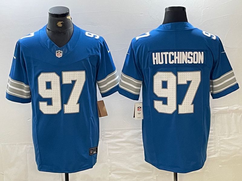 Men Detroit Lions 97 Hutchinson Blue Three generations 2024 Nike Vapor F.U.S.E. Limited NFL Jersey